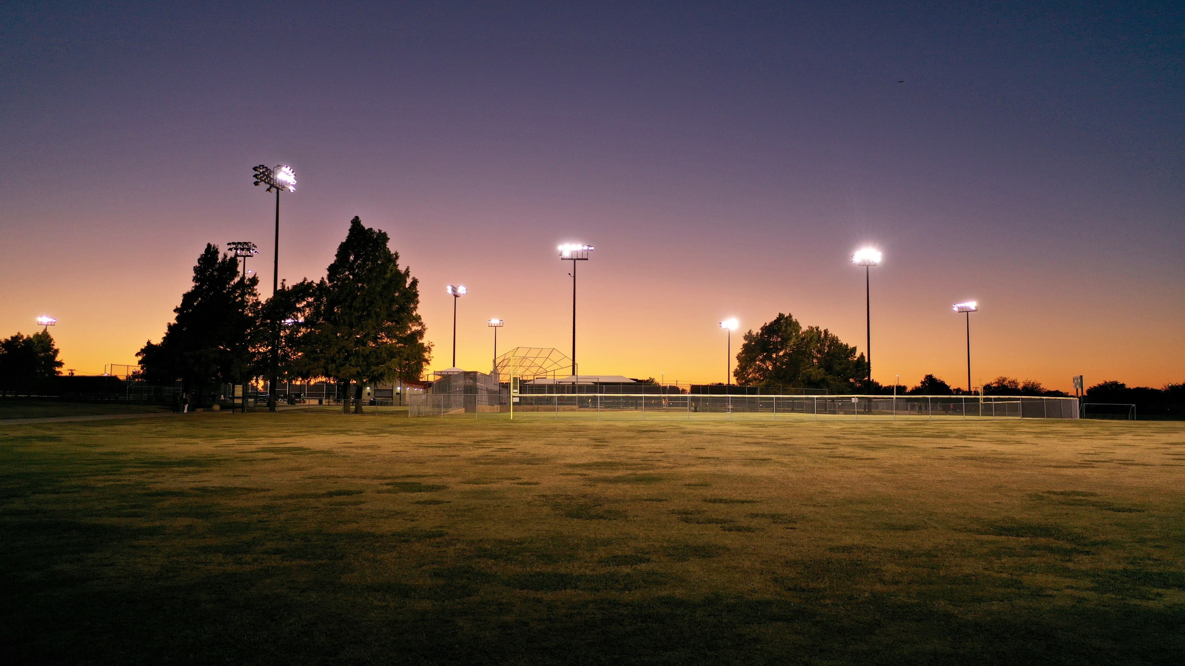 Baseball field at sunset in Plano, Texas