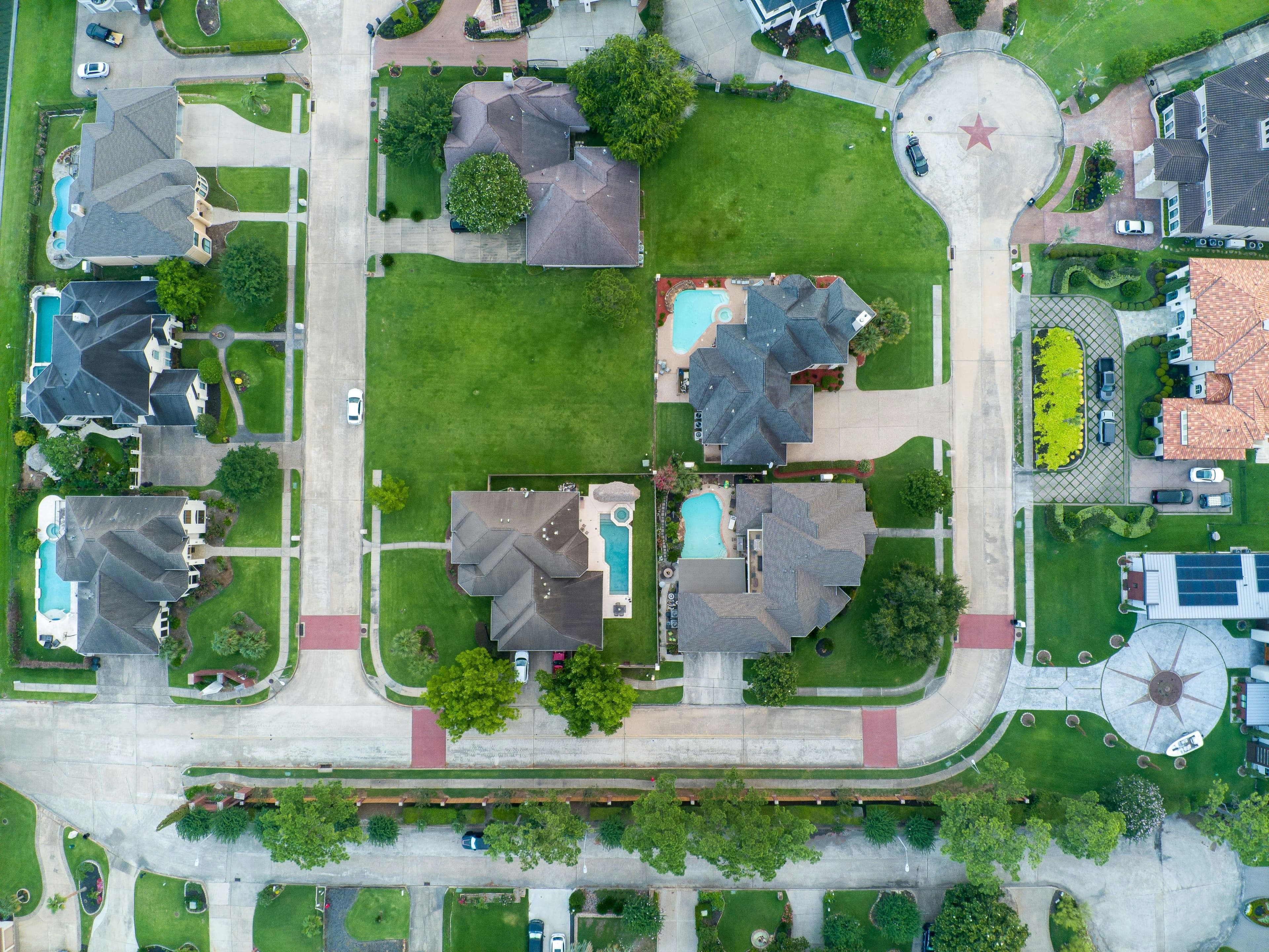 Bedford Texas neighborhood rooftops