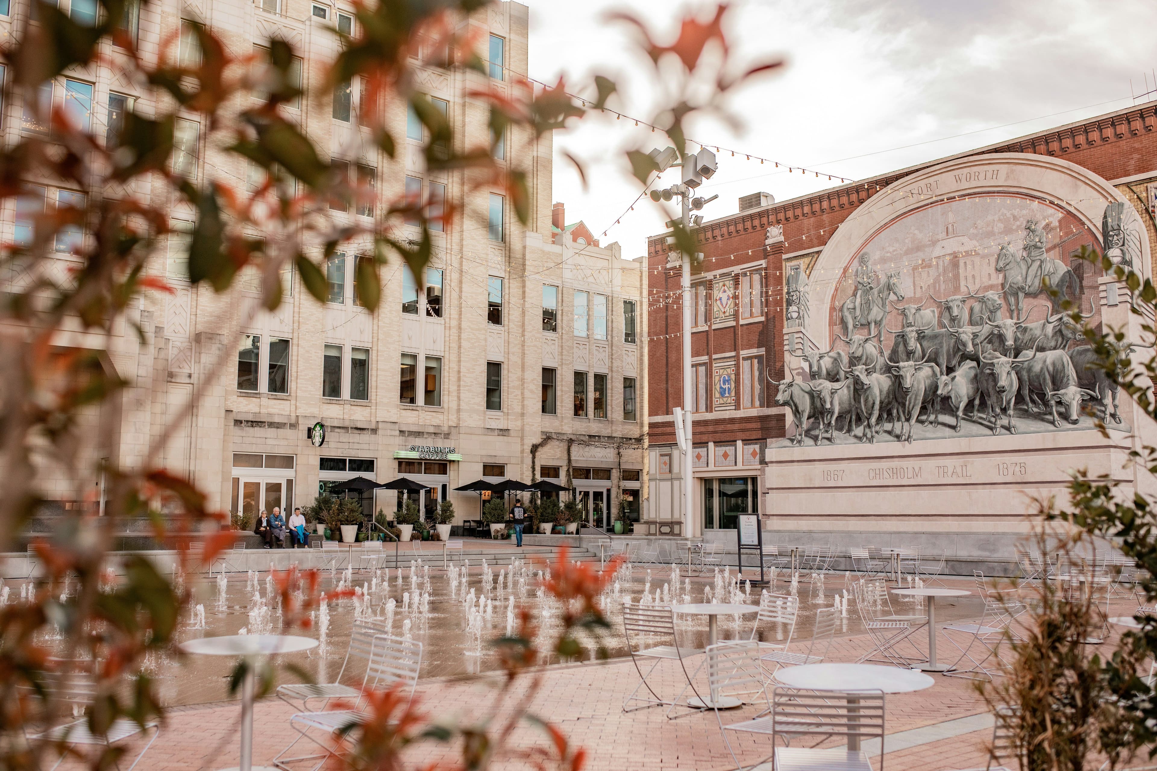 Fort Worth sundance square on a cloudy day